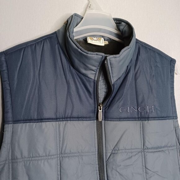 Cinch Vest Mens XL Blue Gray Quilted Puffer Fleece Lined Zip Western Outerwear - Picture 5 of 16